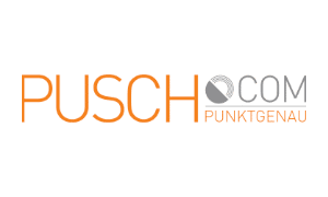 Das Logo der Eventagentur Pusch.com in den Farben orange und grau.