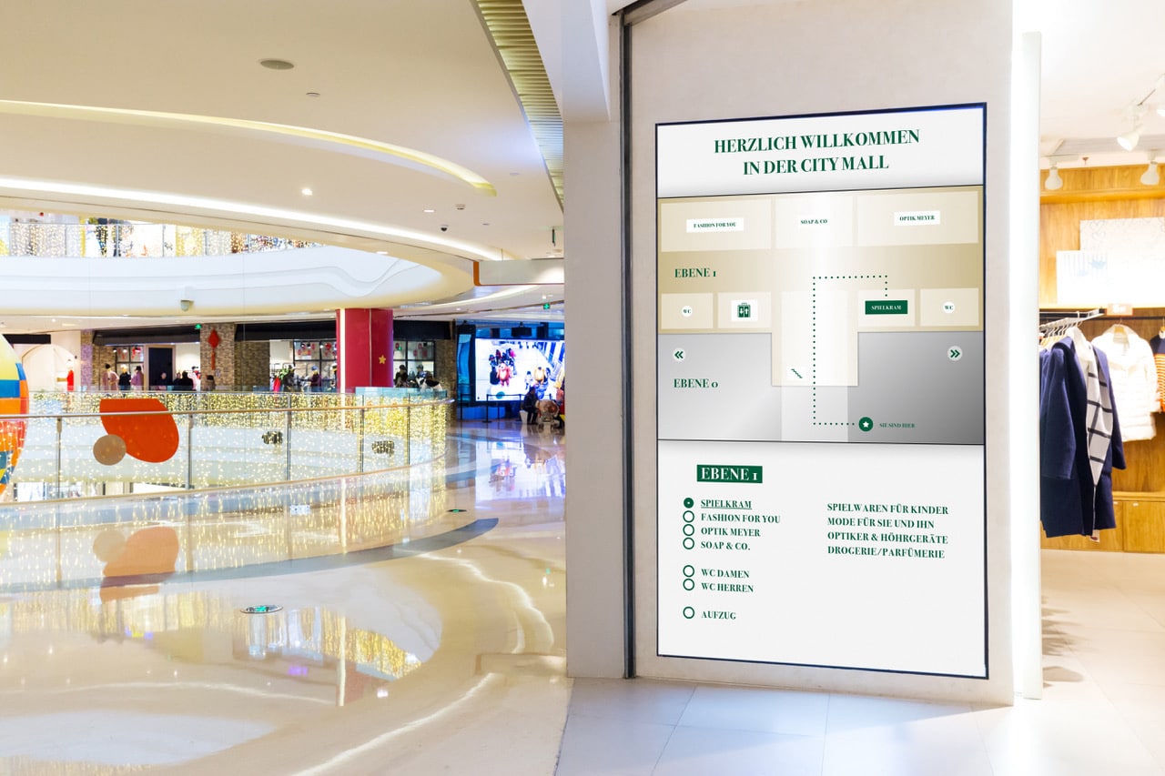Digitales Wegeleitsystem im Einkaufszentrum